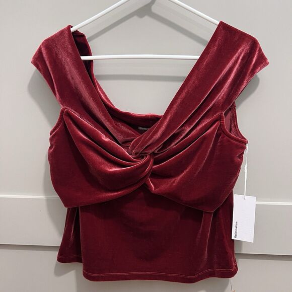 Reformation Tops - NWT Reformation Velvet Twist Front Top in Deep Burgundy